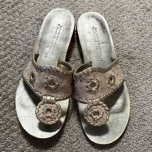 Jack Rogers Taupe Leather Beaded Slide Sandals